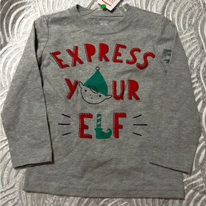 Carter's Gray Long-Sleeve Tee with Red and Green Holiday Elf Graphic
